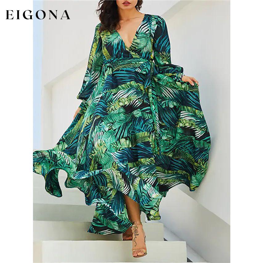 Women's Plus Size A Line Dress Floral V Neck Print Lantern Sleeve __stock:200 casual dresses clothes dresses refund_fee:1200