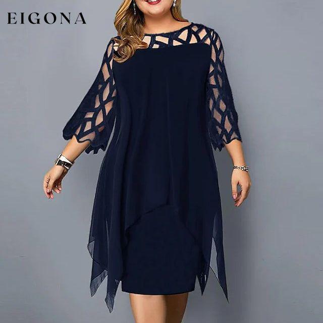 Women's Plus Size Solid Color Sheath Dress Navy Blue __stock:200 casual dresses clothes dresses refund_fee:1200