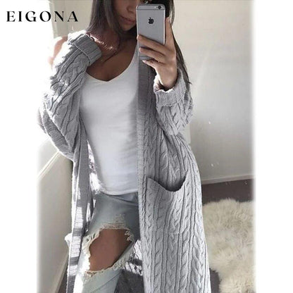 Women's Pocket Knitted Cardigan Sweater Light Gray __stock:200 Jackets & Coats refund_fee:1200