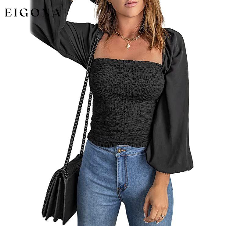 Women's Puff Long Sleeve Square Neck Tops Black __stock:200 clothes refund_fee:1200 tops