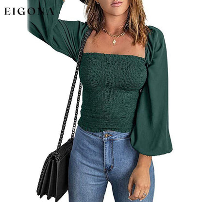 Women's Puff Long Sleeve Square Neck Tops Green __stock:200 clothes refund_fee:1200 tops