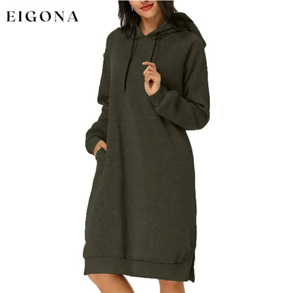 Womens Pullover Hoodie Dress Army Green __stock:200 casual dresses clothes dresses refund_fee:1200