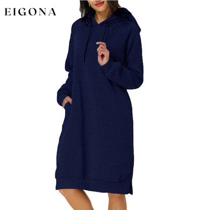 Womens Pullover Hoodie Dress Navy Blue __stock:200 casual dresses clothes dresses refund_fee:1200