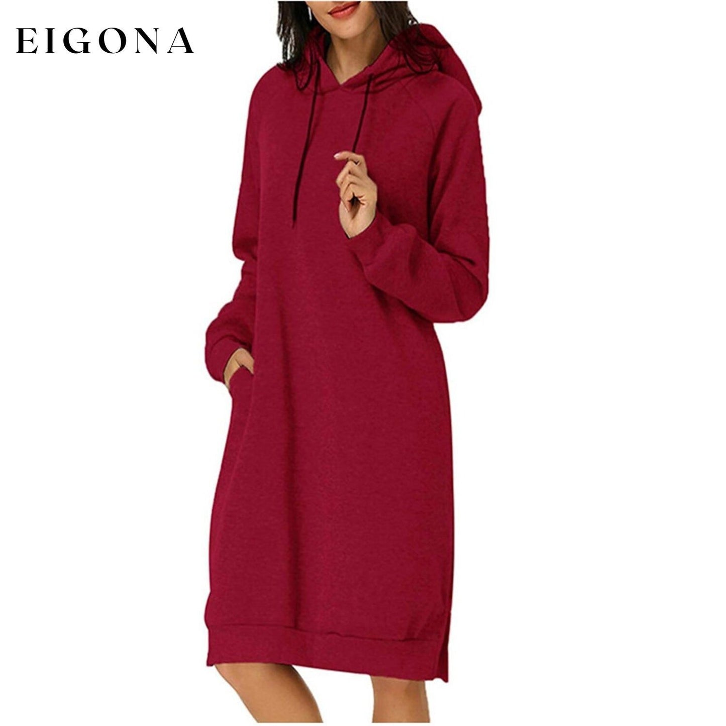 Womens Pullover Hoodie Dress Red __stock:200 casual dresses clothes dresses refund_fee:1200