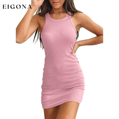 Women's Ribbed Scoop Neck Sleeveless Tank Dress Pink __stock:200 casual dresses clothes dresses refund_fee:1200