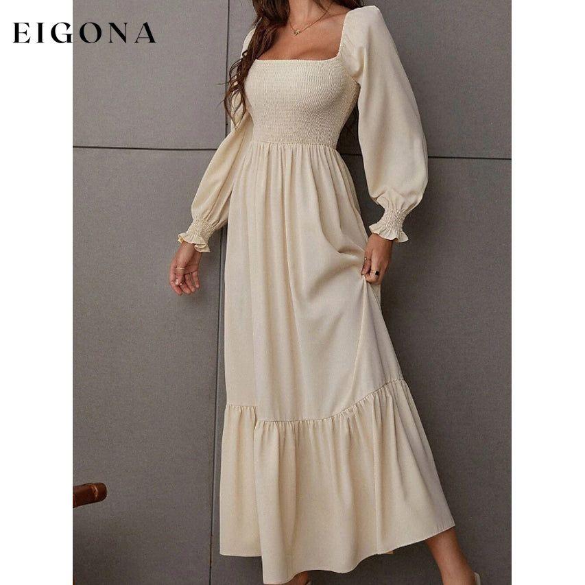 Women's Ruffle Autumn Winter Swing Midi Dress Beige __stock:200 casual dresses clothes dresses refund_fee:1200