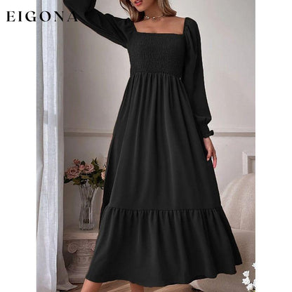 Women's Ruffle Autumn Winter Swing Midi Dress Black __stock:200 casual dresses clothes dresses refund_fee:1200