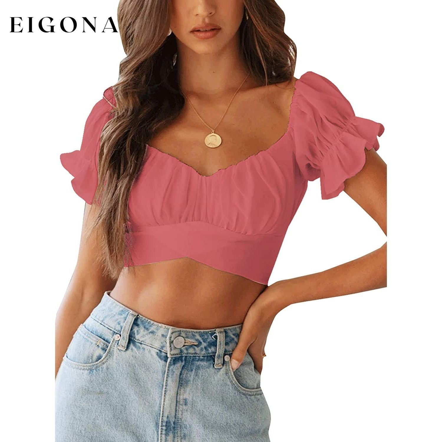Women's Ruffle Short Sleeve Tie Shirt Pink __stock:200 clothes refund_fee:800 tops