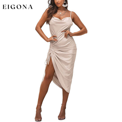 Women's Satin Spaghetti Strap Dress Beige __stock:200 casual dresses clothes dresses refund_fee:1200