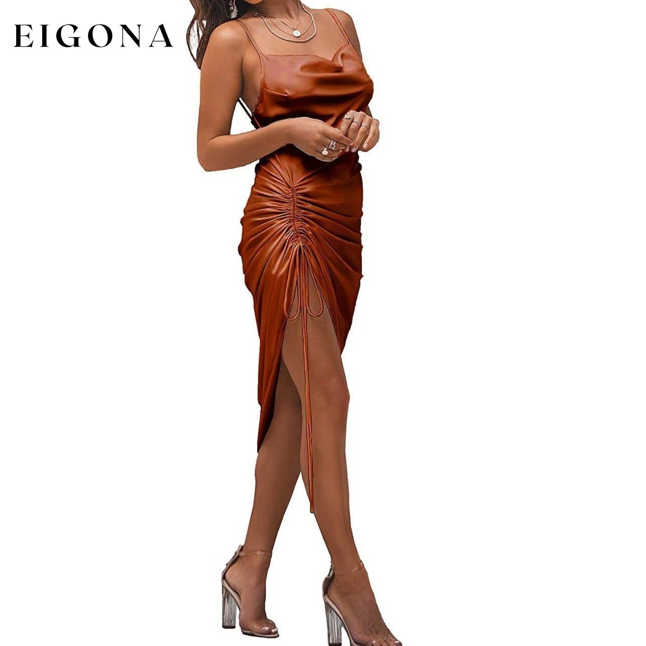 Women's Satin Spaghetti Strap Dress __stock:200 casual dresses clothes dresses refund_fee:1200