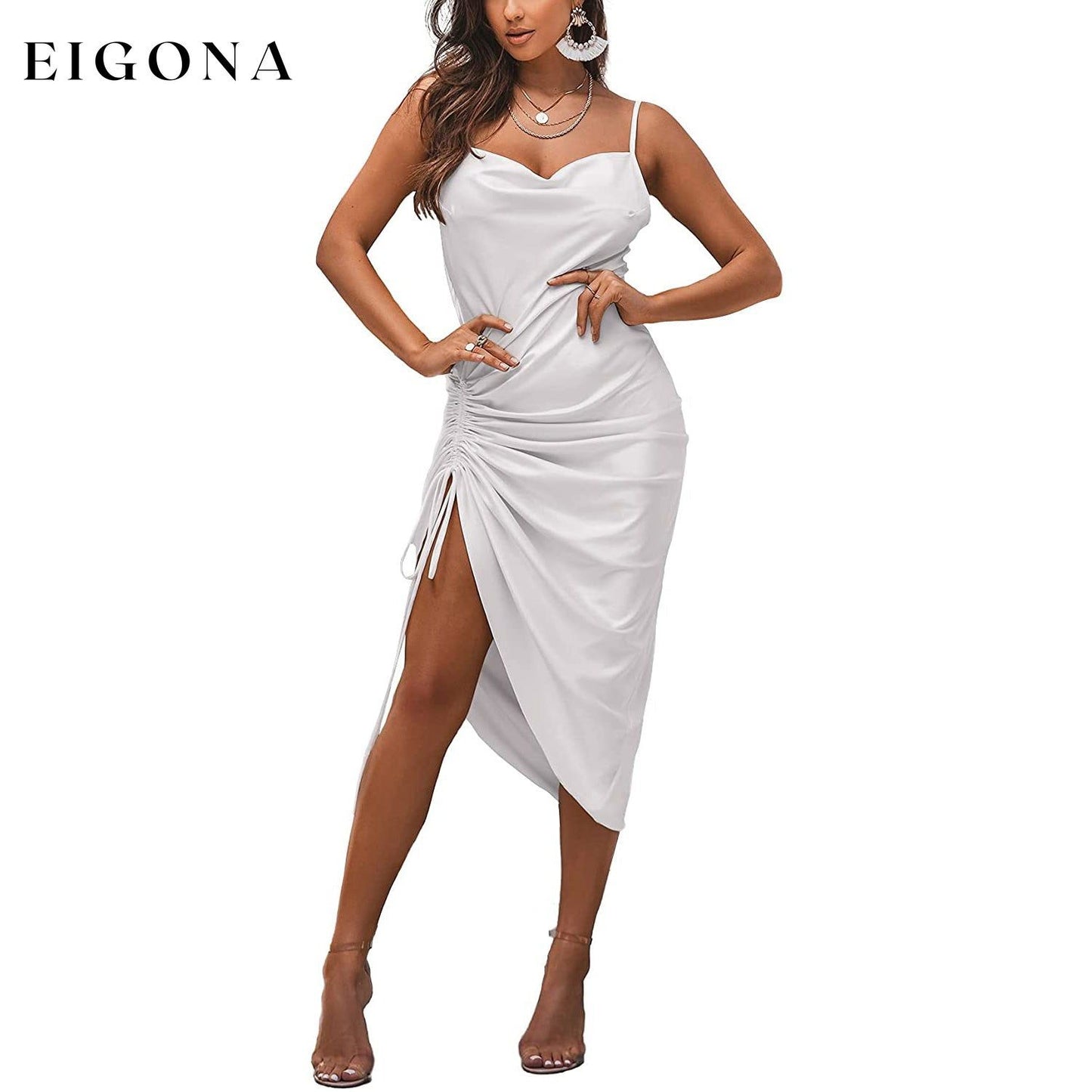 Women's Satin Spaghetti Strap Dress White __stock:200 casual dresses clothes dresses refund_fee:1200