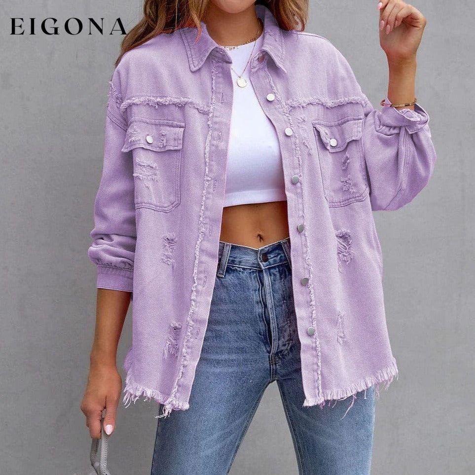 Women's Shacket Long Sleeve Denim Purple __stock:200 Jackets & Coats refund_fee:1200