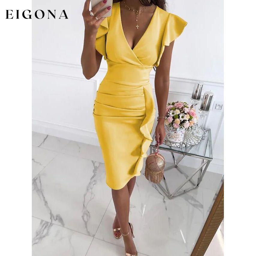 Women's Sheath V-Neck Knee Length Dress Yellow __stock:200 casual dresses clothes dresses refund_fee:1200 show-color-swatches