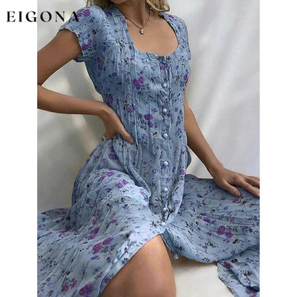 Women's Shift Short Sleeve Floral Print Dress Light Blue __stock:200 casual dresses clothes dresses refund_fee:1200