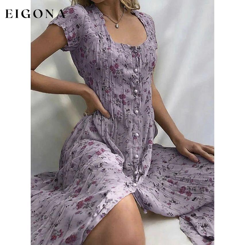 Women's Shift Short Sleeve Floral Print Dress Purple __stock:200 casual dresses clothes dresses refund_fee:1200