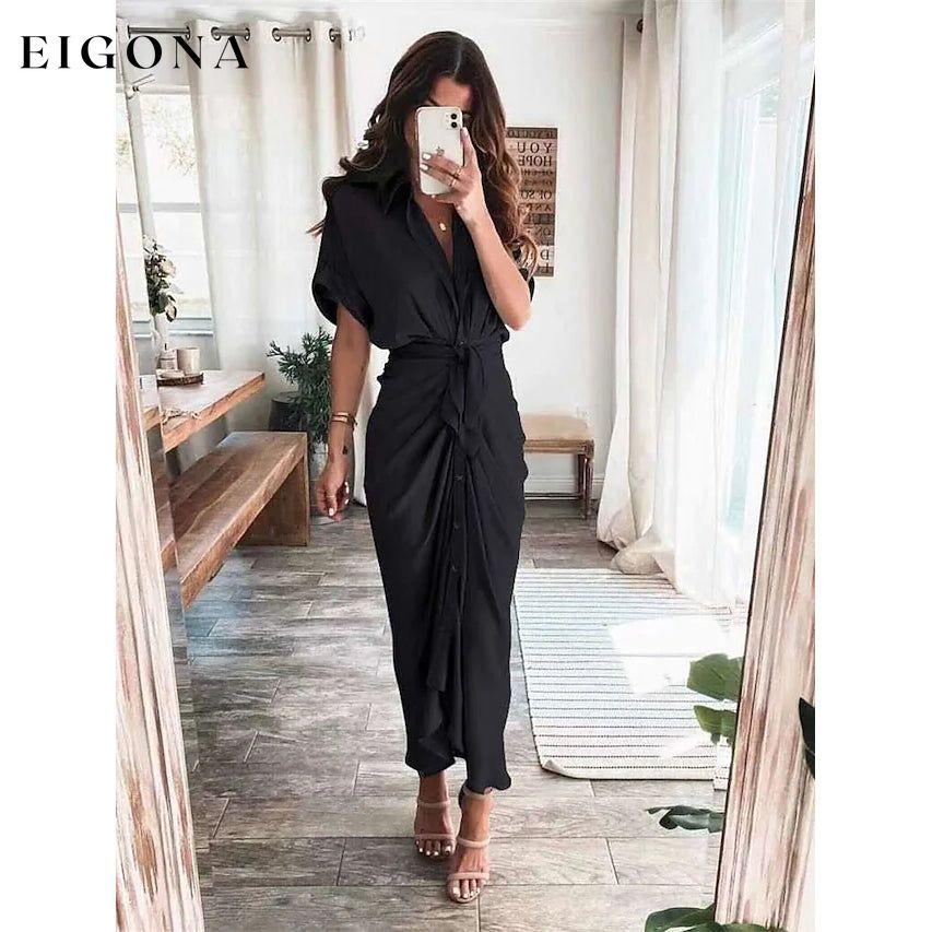 Women's Shirt Maxi Long Dress Black __stock:200 casual dresses clothes dresses refund_fee:1200 show-color-swatches