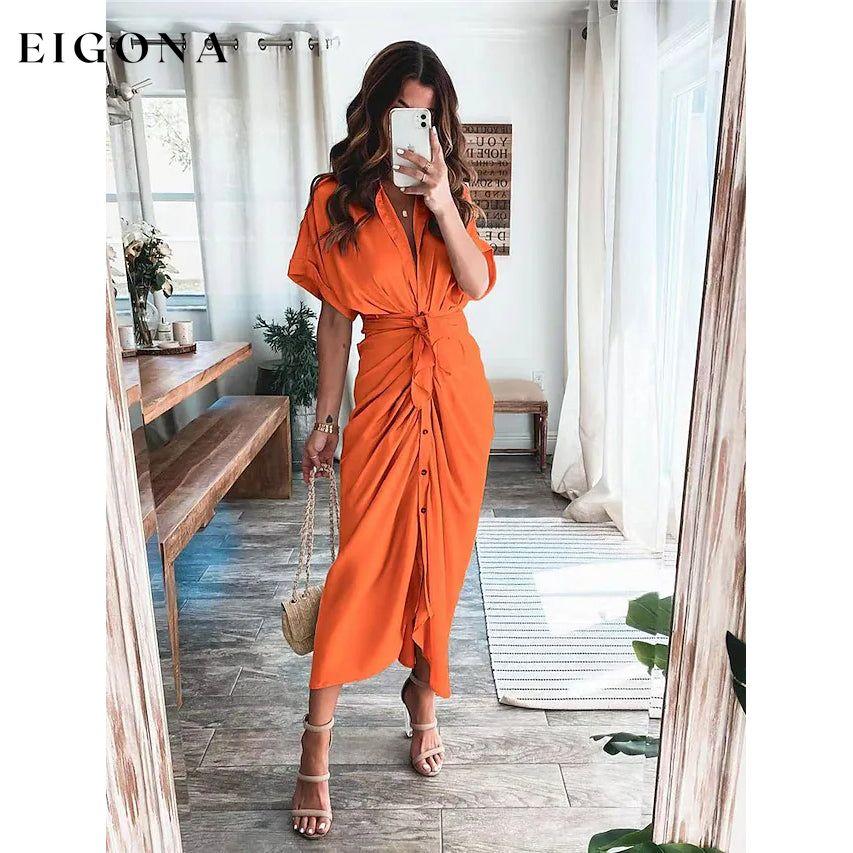 Women's Shirt Maxi Long Dress Orange __stock:200 casual dresses clothes dresses refund_fee:1200 show-color-swatches