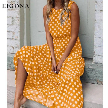 Women's Sleeveless Polka Dot Long Dress Yellow __stock:200 casual dresses clothes dresses refund_fee:1200