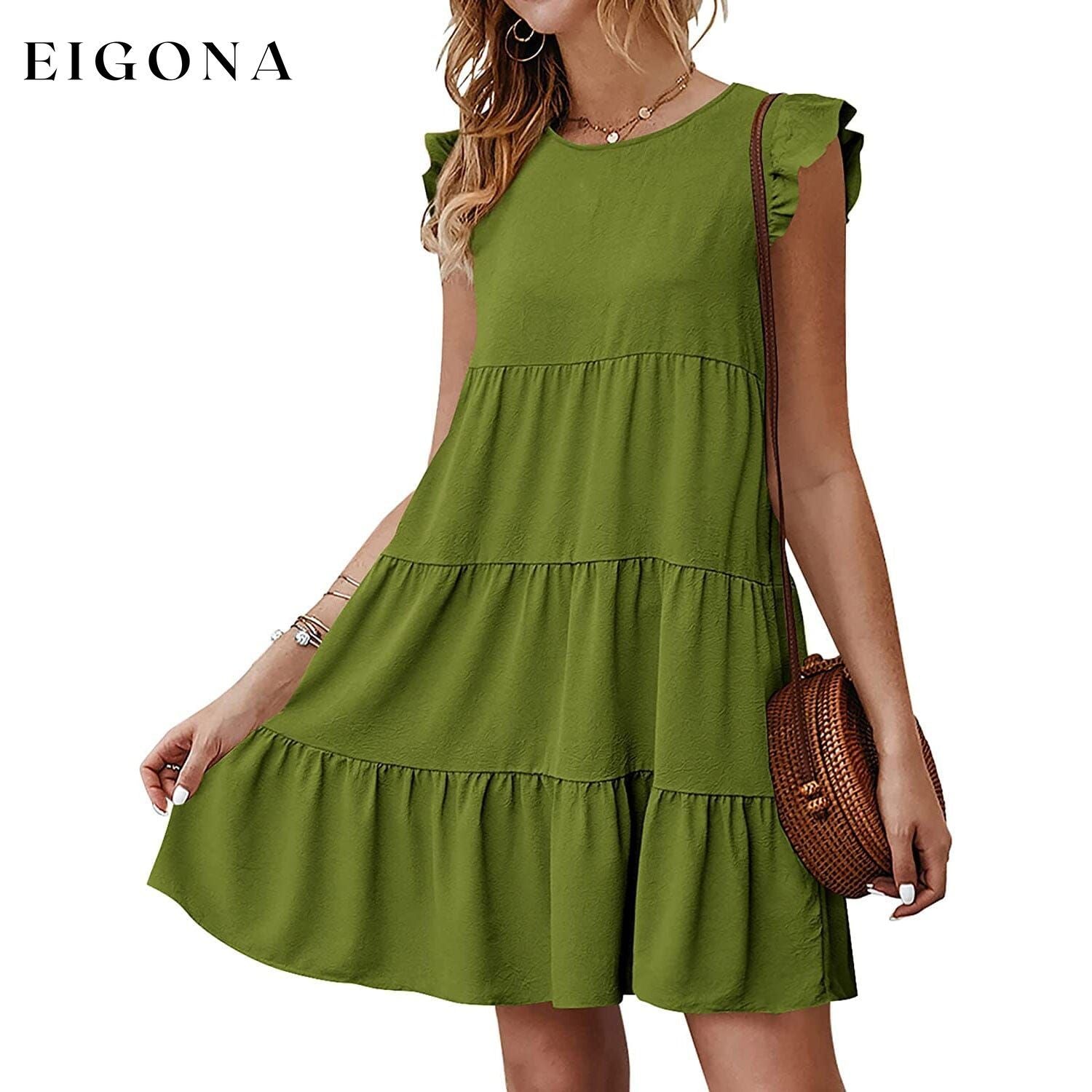 Women's Sleeveless Ruffle Sleeve Summer Dress Army Green __stock:200 casual dresses clothes dresses refund_fee:1200