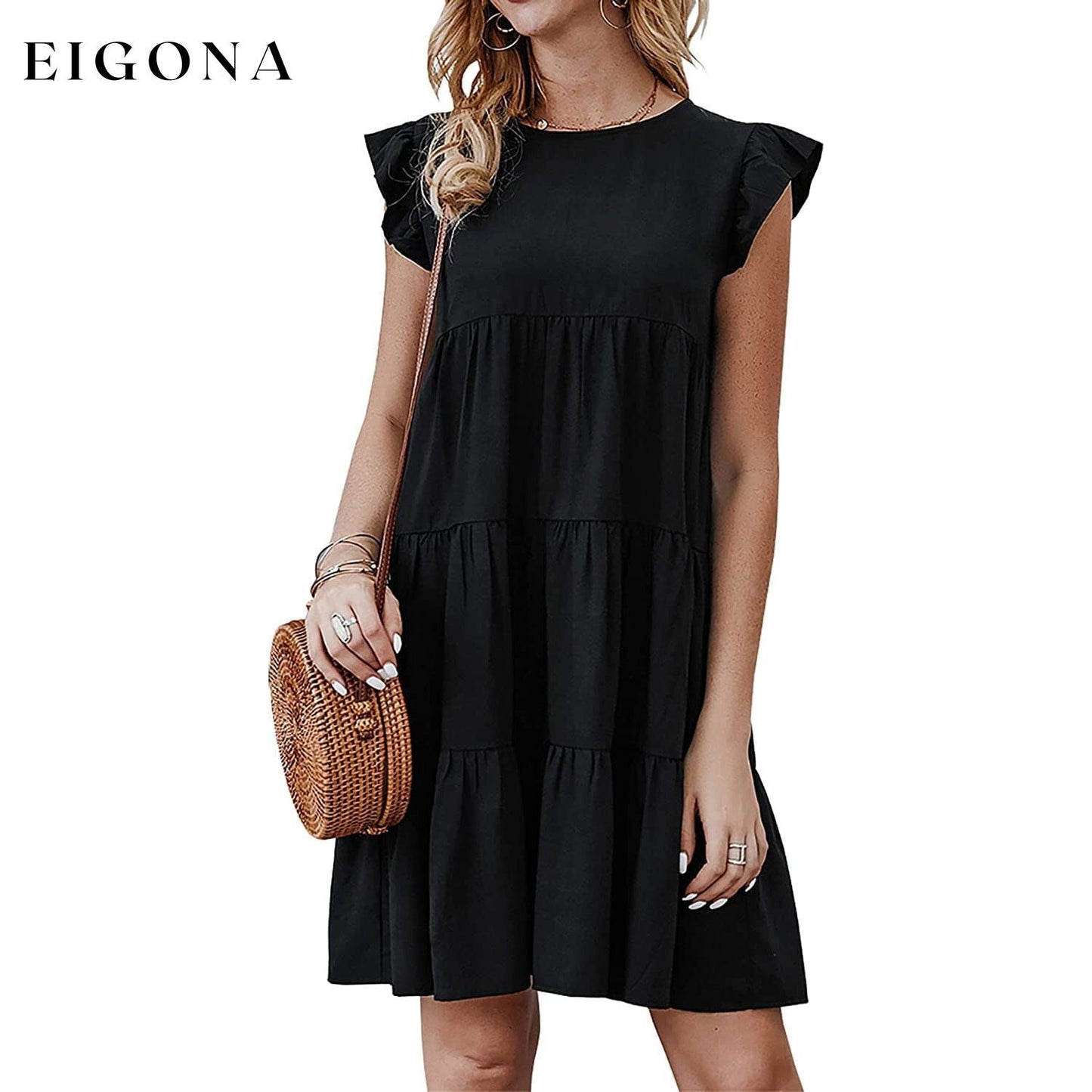 Women's Sleeveless Ruffle Sleeve Summer Dress Black __stock:200 casual dresses clothes dresses refund_fee:1200