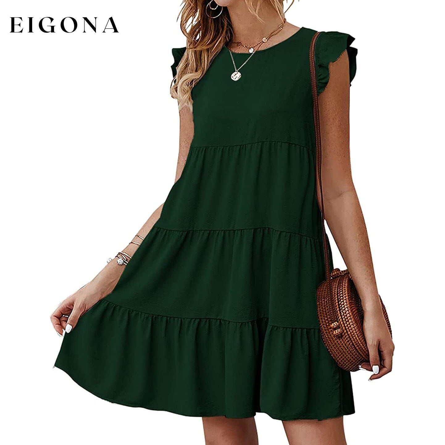 Women's Sleeveless Ruffle Sleeve Summer Dress Dark Green __stock:200 casual dresses clothes dresses refund_fee:1200