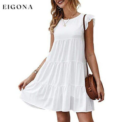 Women's Sleeveless Ruffle Sleeve Summer Dress White __stock:200 casual dresses clothes dresses refund_fee:1200