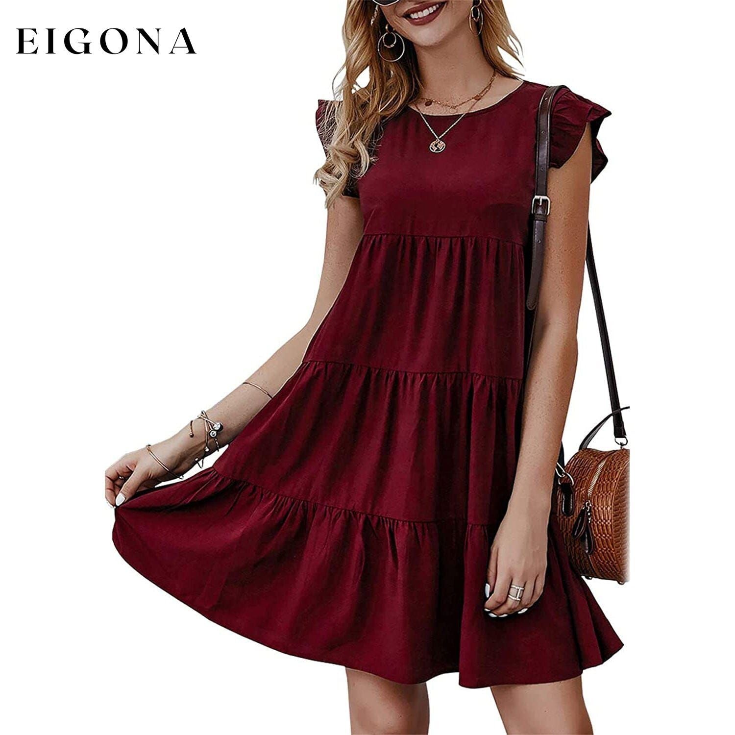 Women's Sleeveless Ruffle Sleeve Summer Dress Wine Red __stock:200 casual dresses clothes dresses refund_fee:1200