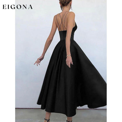 Women's Sleeveless Solid Color Open Back Maxi Dress Black __stock:200 casual dresses clothes dresses refund_fee:1200