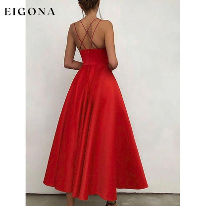 Women's Sleeveless Solid Color Open Back Maxi Dress Red __stock:200 casual dresses clothes dresses refund_fee:1200