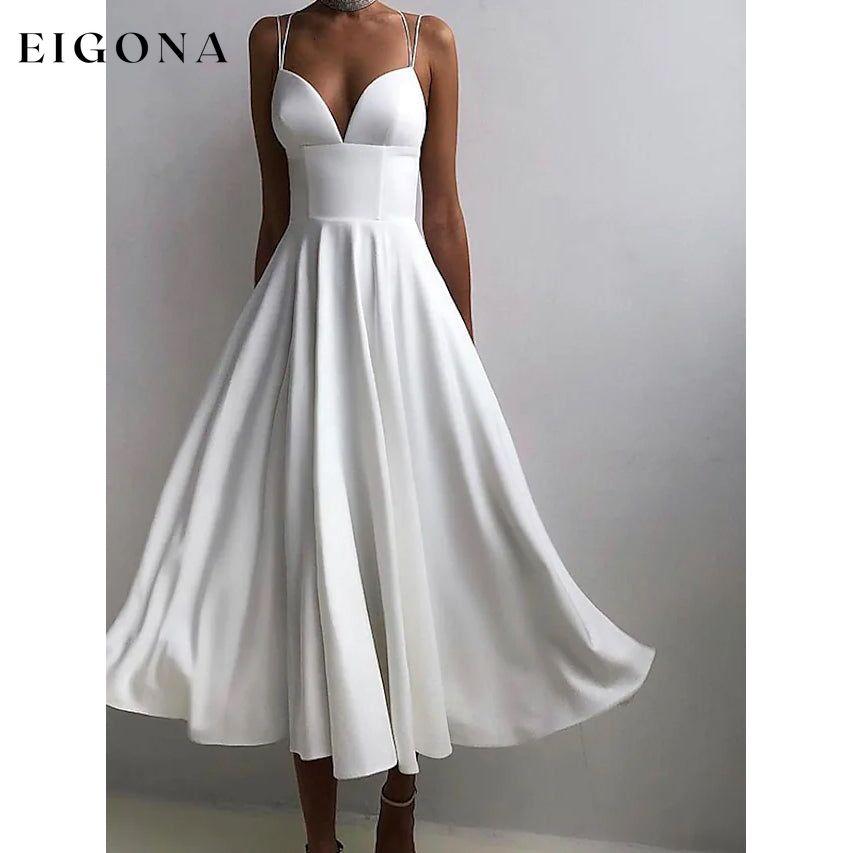 Women's Sleeveless Solid Color Open Back Maxi Dress White __stock:200 casual dresses clothes dresses refund_fee:1200