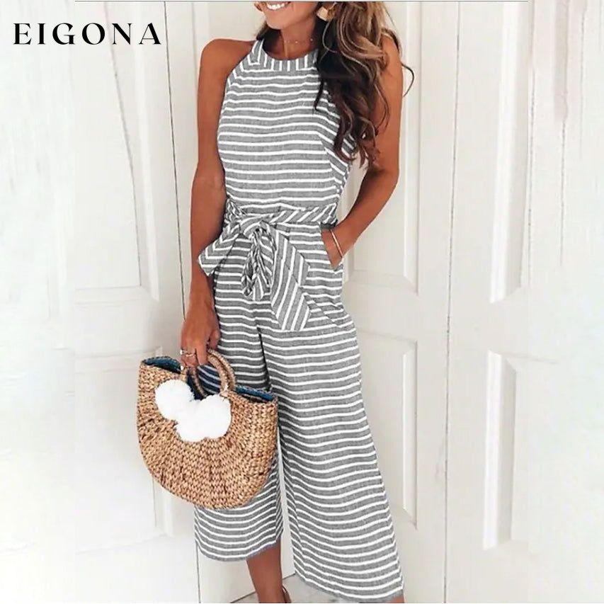 Women's Solid Color Crew Neck Casual Jumpsuit Gray __stock:200 casual dresses clothes dresses refund_fee:1200