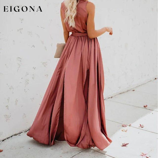 Women's Solid Color Slit Tie Maxi Dress __stock:200 casual dresses clothes dresses refund_fee:1200 show-color-swatches