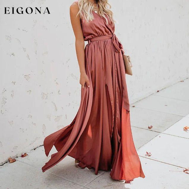 Women's Solid Color Slit Tie Maxi Dress Pink __stock:200 casual dresses clothes dresses refund_fee:1200 show-color-swatches