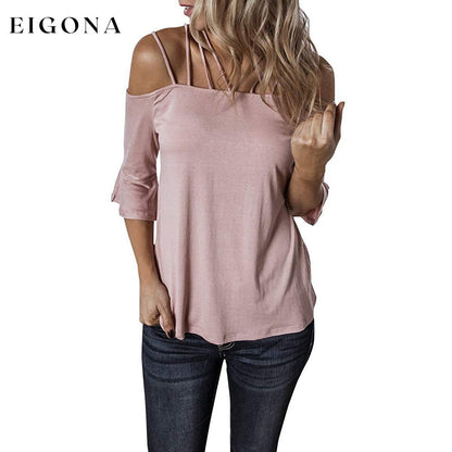 Womens Spaghetti Straps Cold Shoulder Shirts Light Pink __stock:200 clothes refund_fee:800 tops