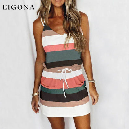 Women's Strap Mini Summer Dress Rainbow __stock:200 casual dresses clothes dresses refund_fee:1200 show-color-swatches