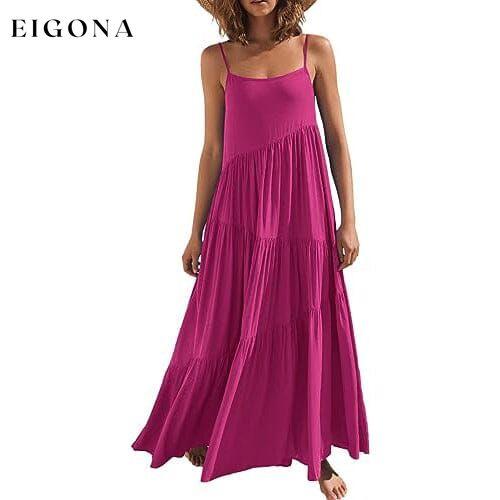 Women’s Summer Casual Loose Sleeveless Spaghetti Strap Asymmetric Tiered Beach Maxi Long Dress Rose __stock:200 casual dresses clothes dresses refund_fee:1200