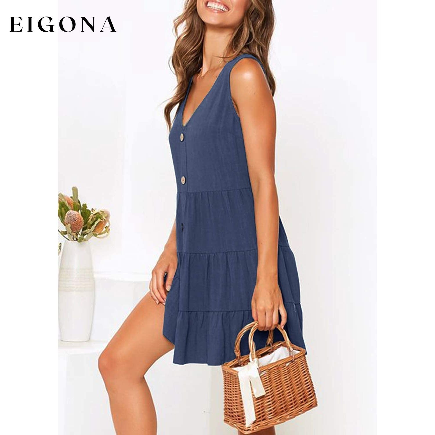 Women's Summer Sleeveless V Neck Dress __stock:200 casual dresses clothes dresses refund_fee:1200