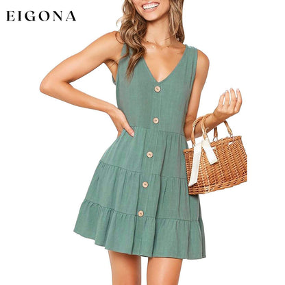 Women's Summer Sleeveless V Neck Dress Light Green __stock:200 casual dresses clothes dresses refund_fee:1200