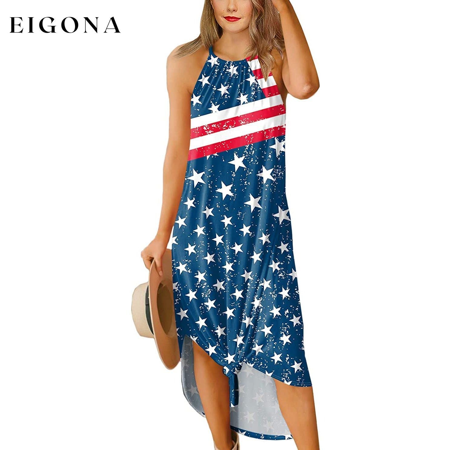 Women's Summer Slit Open Back Dress USA Flag __stock:200 casual dresses clothes dresses refund_fee:1200