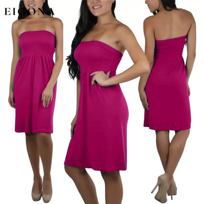 Women's Summer Tube Top Strapless Mini Dress Fuchsia __stock:150 casual dresses clothes dresses refund_fee:800