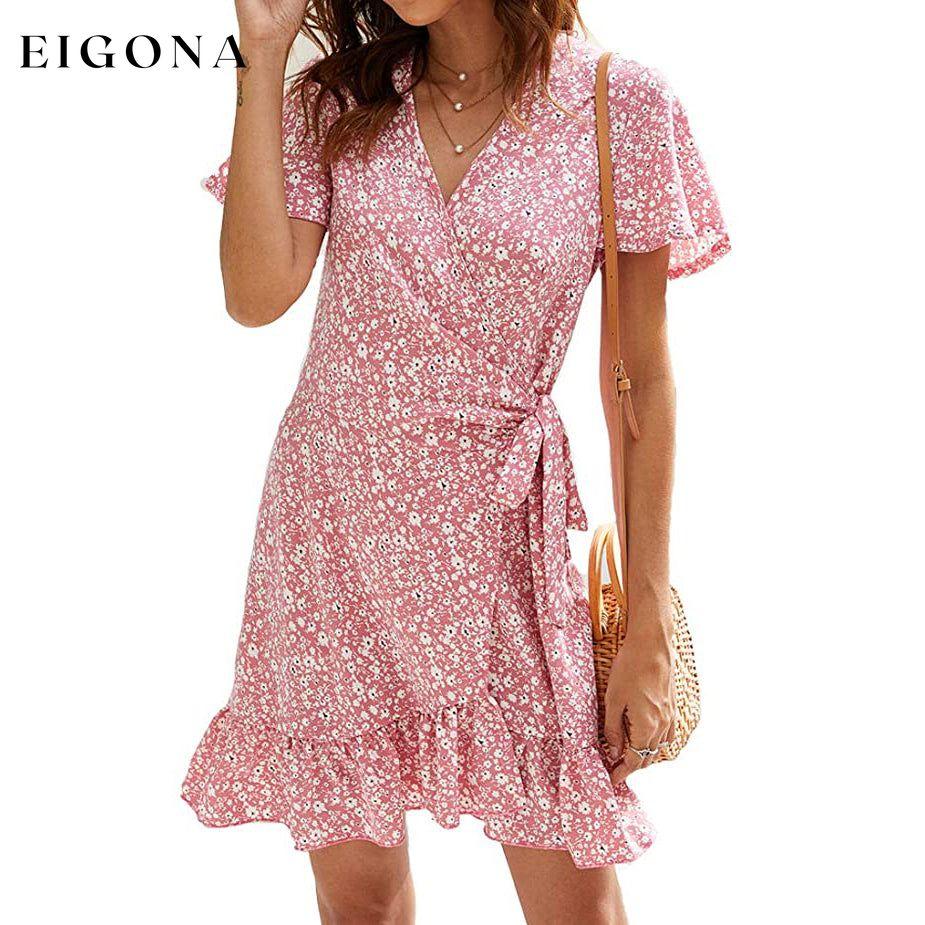 Women's Summer Wrap V Neck Polka Dot Dress Pink __stock:200 casual dresses clothes dresses refund_fee:1200