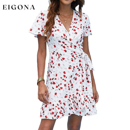 Women's Summer Wrap V Neck Polka Dot Dress White __stock:200 casual dresses clothes dresses refund_fee:1200