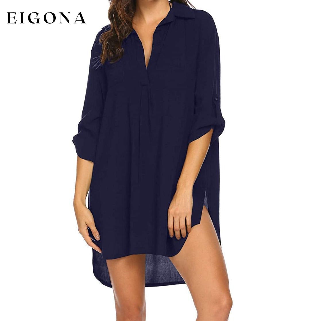 Women's Swimsuit Beach Cover Up Dress Navy Blue __stock:200 casual dresses clothes dresses refund_fee:1200