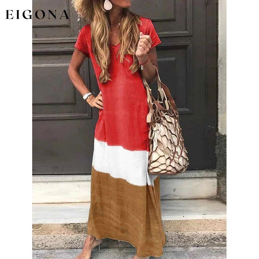 Women's T Shirt Maxi Long Dress Red __stock:200 casual dresses clothes dresses refund_fee:1200 show-color-swatches