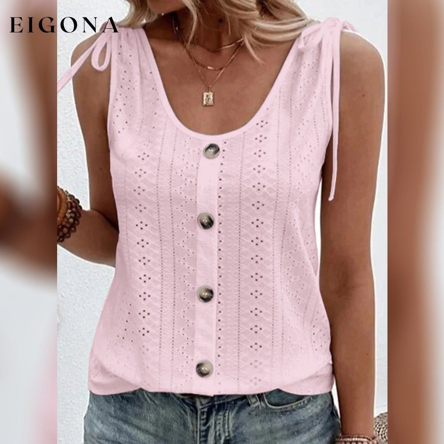Women's Tank Top Plain Button U Neck Pink __stock:200 clothes refund_fee:1200 tops