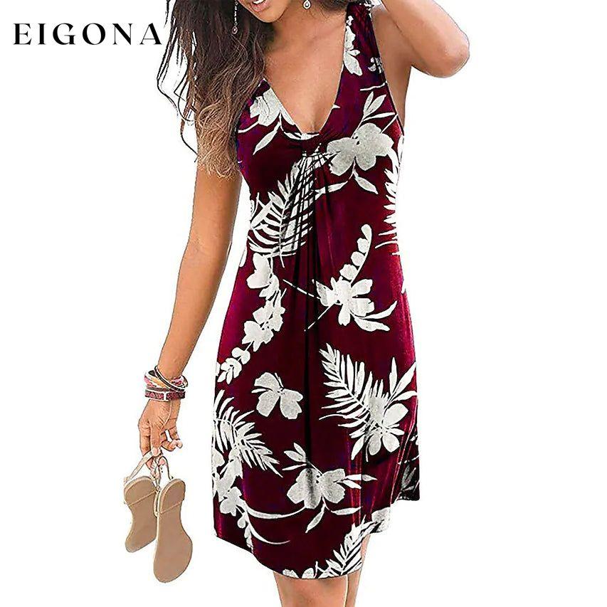 Women's V-Neck A-Line Knee Length Skirt Wine Red __stock:200 casual dresses clothes dresses refund_fee:1200