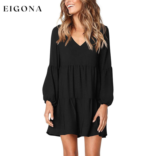 Women's V Neck Casual Loose Dress Black __stock:200 casual dresses clothes dresses refund_fee:1200