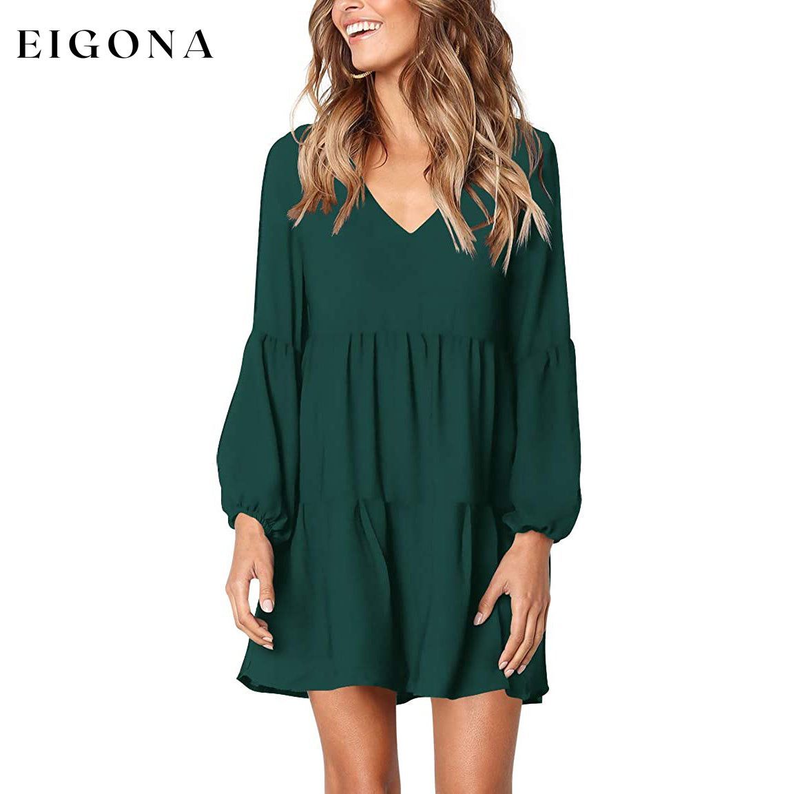 Women's V Neck Casual Loose Dress Green __stock:200 casual dresses clothes dresses refund_fee:1200