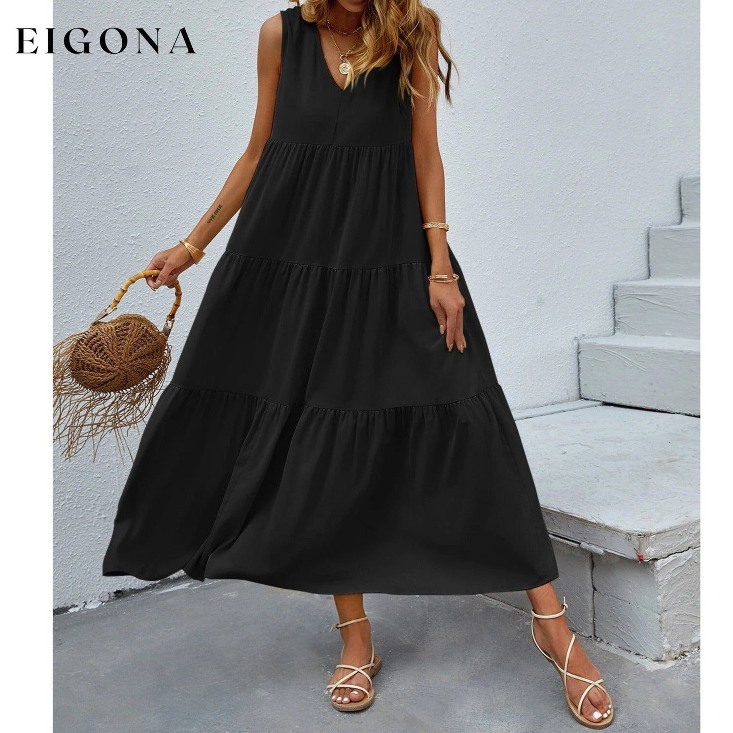 Women's V-neck Ruffle Hem Solid Dress __stock:200 casual dresses clothes dresses refund_fee:1200