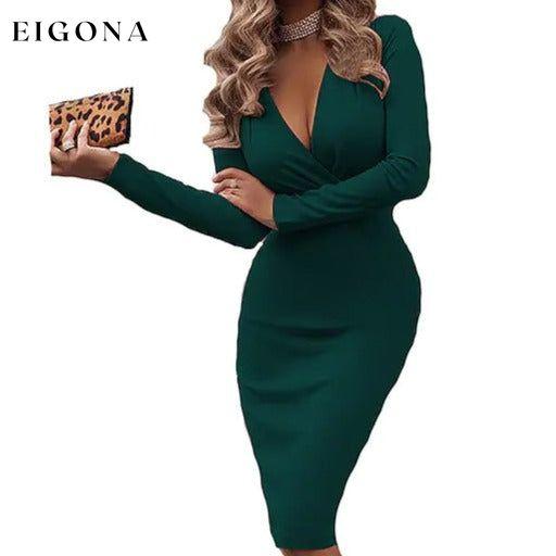 Women's V-Neck Sheath Knee Length Dress Dark Green __stock:200 casual dresses clothes dresses refund_fee:1200